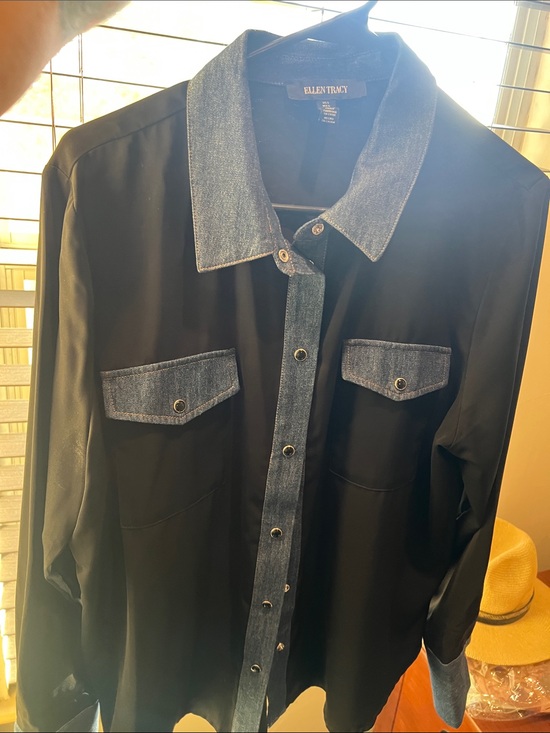 Ellen Tracy Tops - Ellen Tracy Black Blouse with Denim Trim